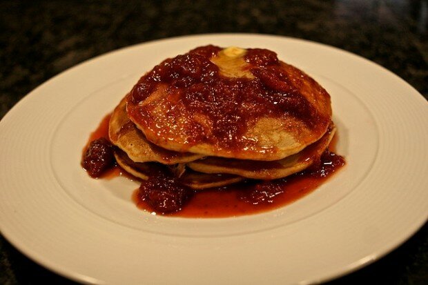 Wheatberry Pancakes with Strawberry Syrup