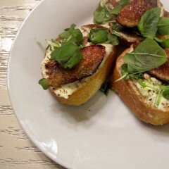 Fresh Fig, Micro Arugula, and Mascarpone Bruschetta