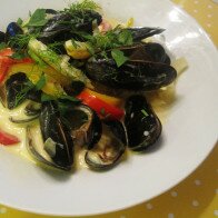 Mussels and Fennel with Saffron Cream Broth