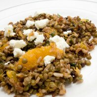 Wild Rice and Lentil Salad with Oranges, Dried Fruit, and Chevre