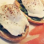 Poached Eggs over Sauteed Garlic Spinach