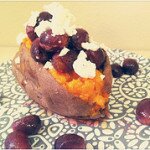 Goat Cheese-Stuffed Sweet Potatoes with Honey and Roasted Grapes