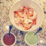 Shrimp with Orange Cocktail Sauce and Green Goddess Dipping Sauce