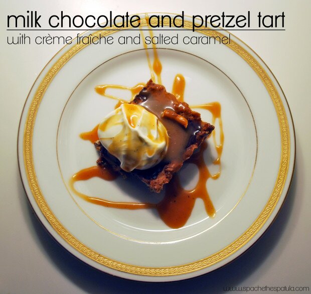 Milk Chocolate and Pretzel Tart with Crème Fraîche and Salted Caramel | www.spachethespatula.com #recipe