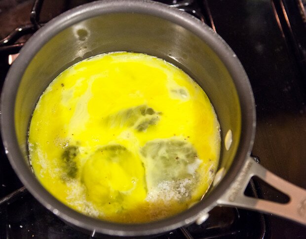 raw eggs in pot