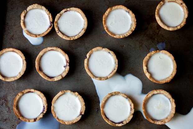 Chocolate Chip Cookie Cups with Panna Cotta Milk | www.spachethespatula.com #recipe