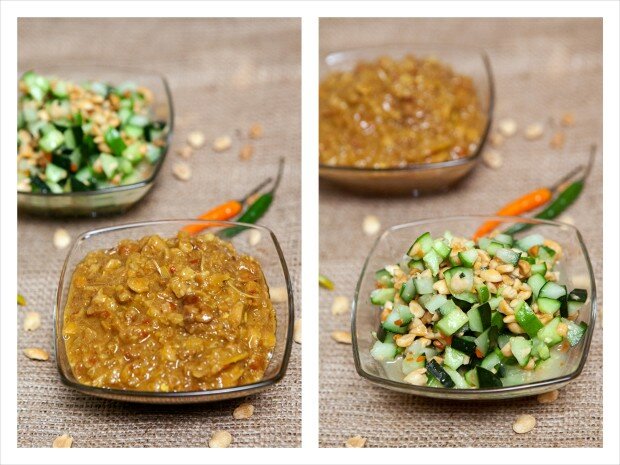 Peanut Sauce (Naam Sa-Te) and Cucumber Relish (Ajat)