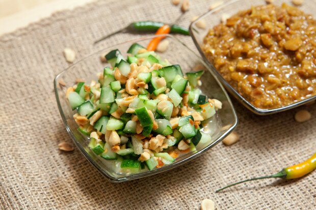 Peanut Sauce (Naam Sa-Te) and Cucumber Relish (Ajat) | www.spachethespatula.com #recipe