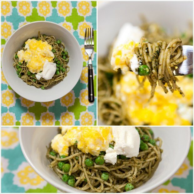 Pesto Pasta with Scrambled Eggs and Ricotta | www.spachethespatula.com #recipe