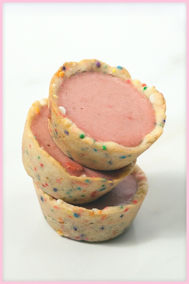 Funfetti Cookie Cups filled with Strawberry Milkshake Panna Cotta | www.spachethespatula.com #recipe