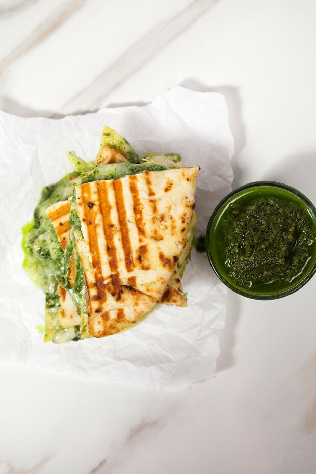 Naan Grilled Cheese with Homemade Pesto | www.spachethespatula.com #recipe