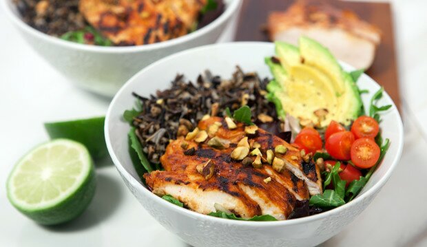 Pineapple-Sriracha Chicken Salad Bowls with Wild Rice | www.spachethespatula.com #recipe