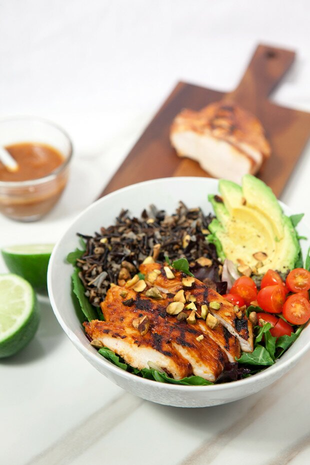 Pineapple-Sriracha Chicken Salad Bowls with Wild Rice | www.spachethespatula.com #recipe