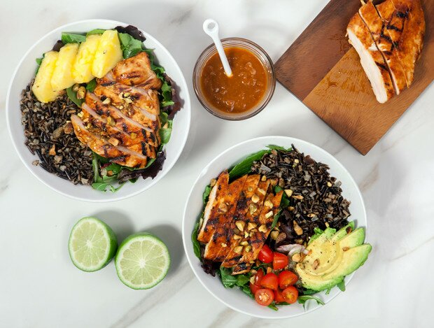 Pineapple-Sriracha Chicken Salad Bowls with Wild Rice | www.spachethespatula.com #recipe