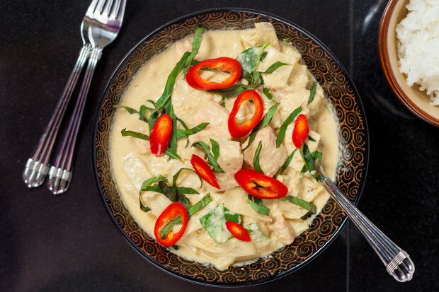 Thai Red Curry with Salmon and Bamboo Shoots | www.spachethespatula.com #recipe