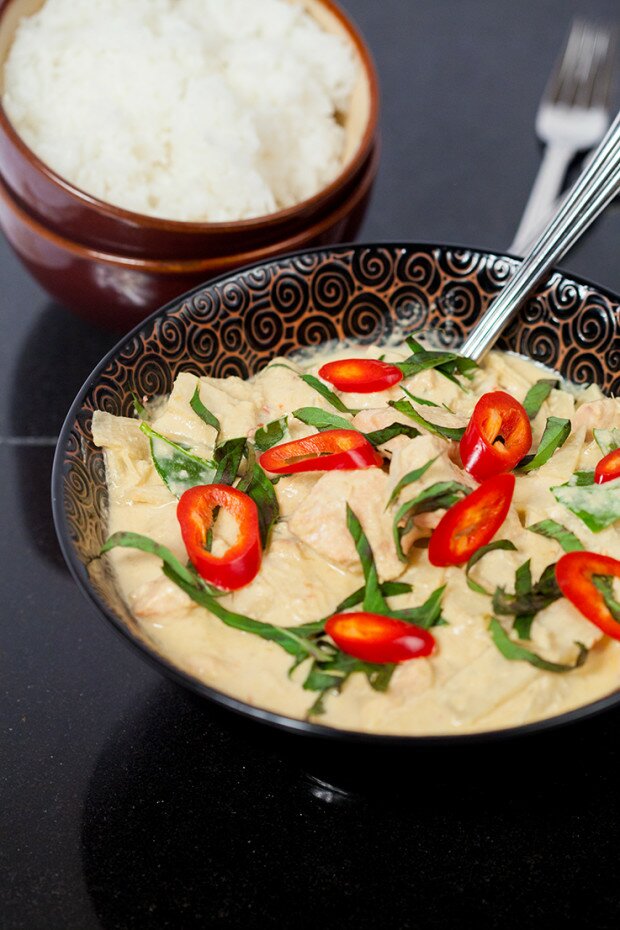 Thai Red Curry with Salmon and Bamboo Shoots | www.spachethespatula.com #recipe