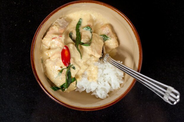 Thai Red Curry with Salmon and Bamboo Shoots | www.spachethespatula.com #recipe