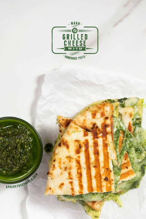 Naan Grilled Cheese with Homemade Pesto | www.spachethespatula.com #recipe