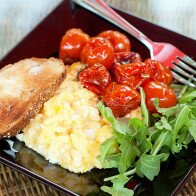 Roasted Tomatoes with Scrambled Eggs and Arugula | www.spachethespatula.com #recipe