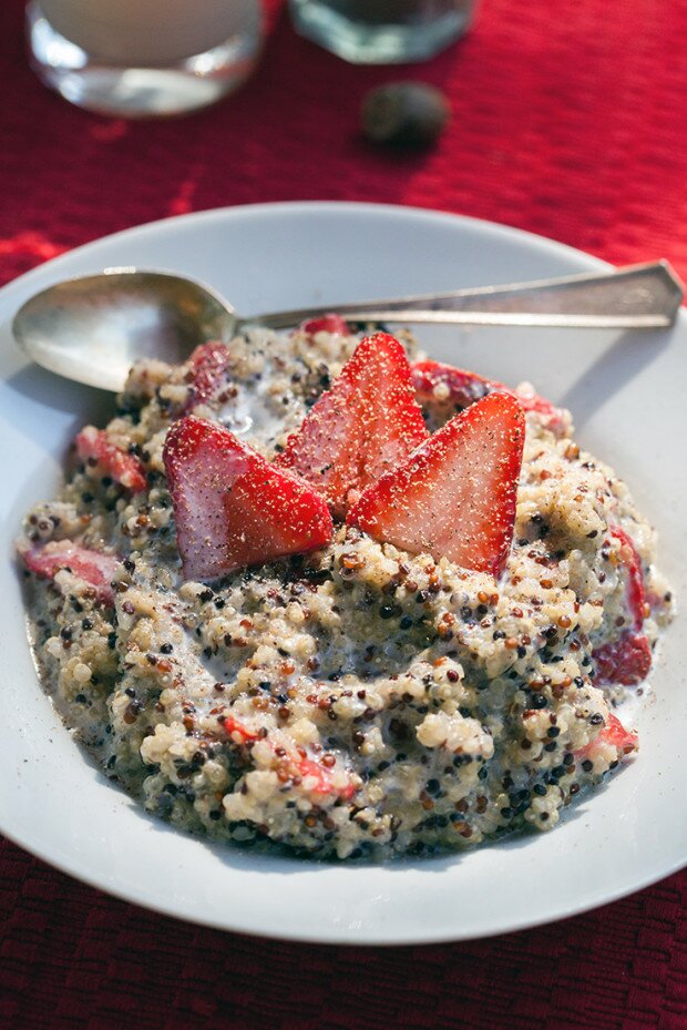 Strawberries and Cream Breakfast Quinoa | www.spachethespatula.com #recipe