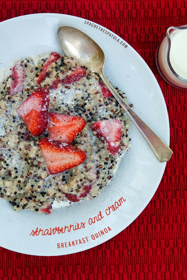 Strawberries and Cream Breakfast Quinoa | www.spachethespatula.com #recipe