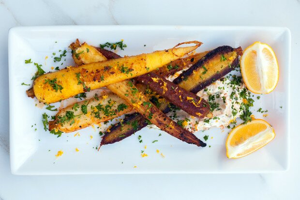 Spice-Crusted Carrots with Harissa Yogurt | www.spachethespatula.com #recipe