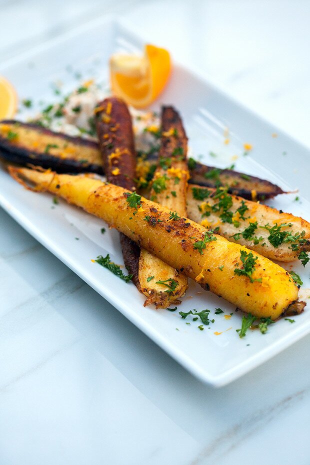 Spice-Crusted Carrots with Harissa Yogurt | www.spachethespatula.com #recipe