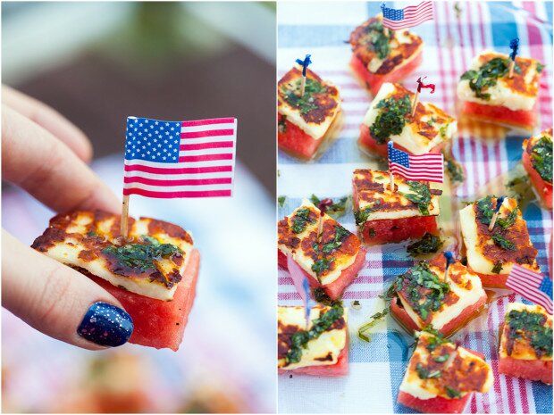 Watermelon & Halloumi Bites with Basil-Mint Oil | www.spachethespatula.com #recipe