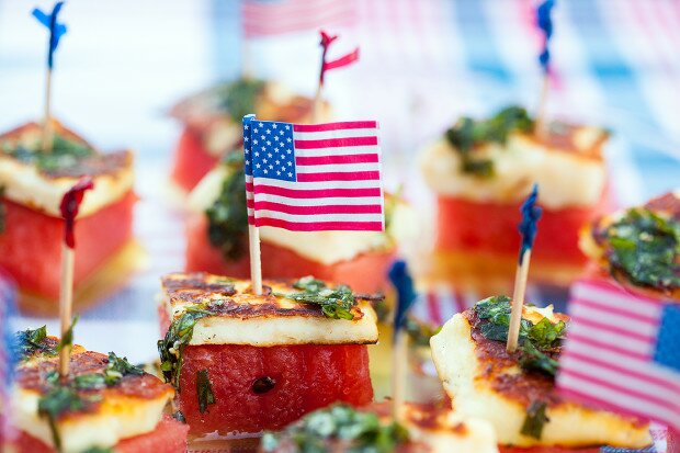 Watermelon & Halloumi Bites with Basil-Mint Oil | www.spachethespatula.com #recipe