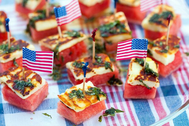 Watermelon & Halloumi Bites with Basil-Mint Oil | www.spachethespatula.com #recipe