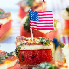 Watermelon & Halloumi Bites with Basil-Mint Oil | www.spachethespatula.com #recipe