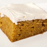 Pumpkin Sheet Cake with Lavender-Sour Cream Frosting | www.spachethespatula.com #recipe