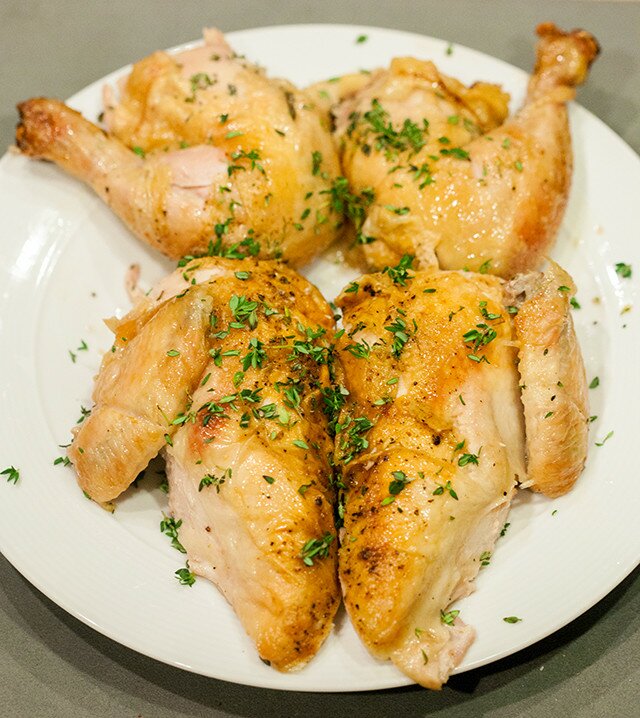 The easiest, most succulent roast chicken you will ever make. The only necessary ingredient are chicken, salt, and pepper! | www.spachethespatula.com #recipe