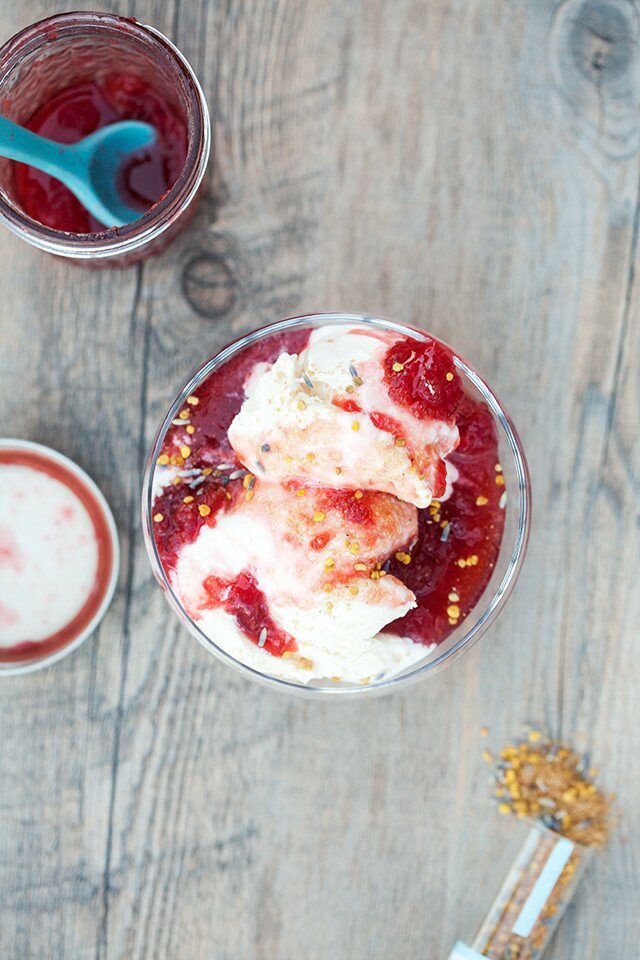 These strawberry preserves couldn't be simpler to make. Large strawberry chunks make this irresistible! Enjoy on toast, or try over ice cream for serious enjoyment! | www.spachethespatula.com #recipe