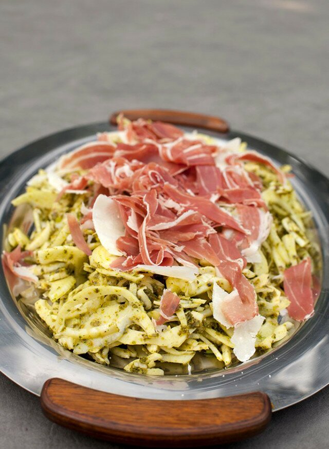 Fennel Slaw with Pistachio-Parsley-Thyme Pesto, Prosciutto di Parma, and Parmigiana Reggiano