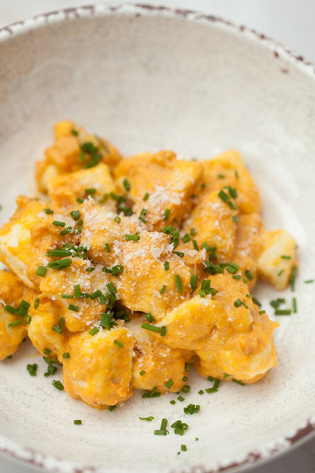 Homemade gnocchi takes just 15 minutes to make! Serve it with this outrageously tasty roasted carrot sauce for one of the best meals you'll ever taste! | www.spachethespatula.com #recipe