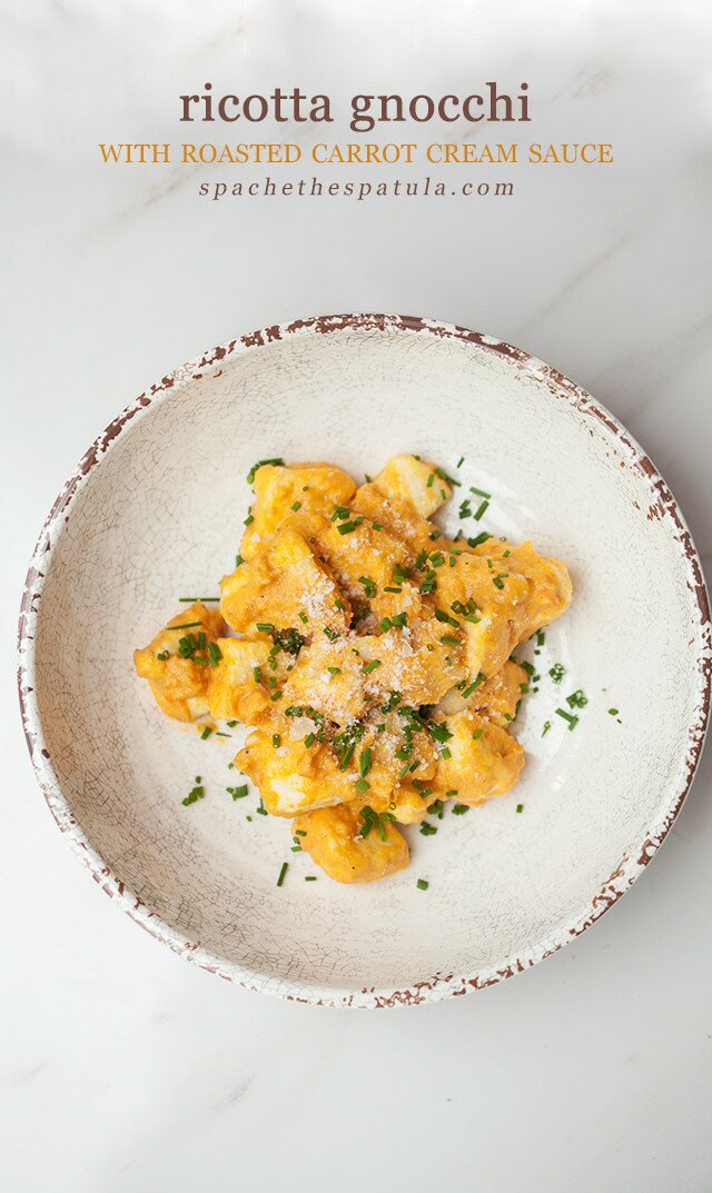 Homemade gnocchi takes just 15 minutes to make! Serve it with this outrageously tasty roasted carrot sauce for one of the best meals you'll ever taste! | www.spachethespatula.com #recipe