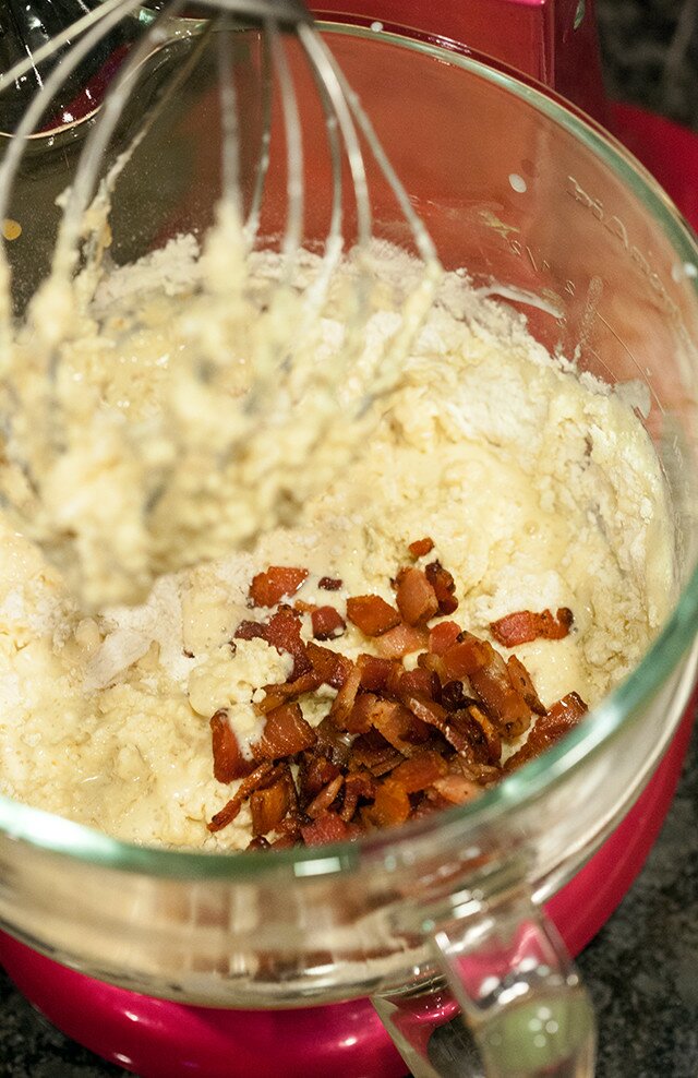 Crispy outside, soft and fluffy inside, and loaded with crispy bacon and crunchy peanut butter! | www.spachethespatula.com #recipe