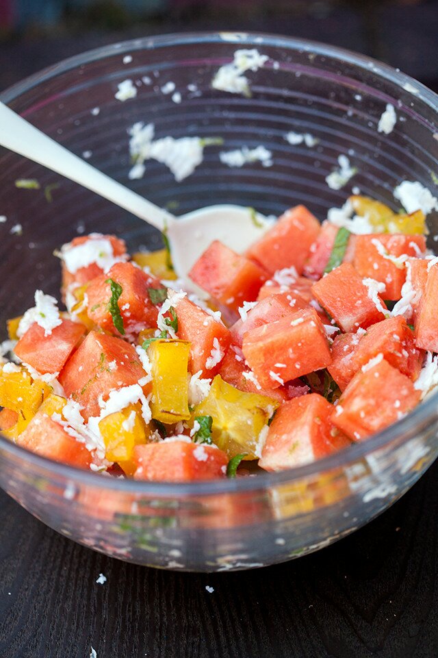 A vibrantly refreshing and tropical fruit salad full of fresh coconut! | www.spachethespatula.com #recipe