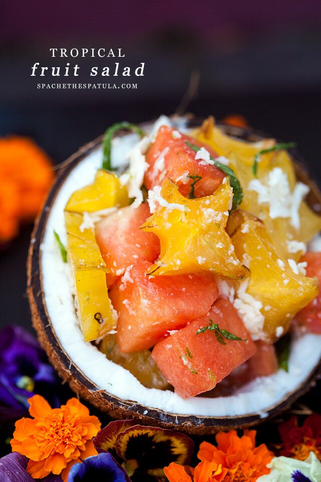 A vibrantly refreshing and tropical fruit salad full of fresh coconut! | www.spachethespatula.com #recipe