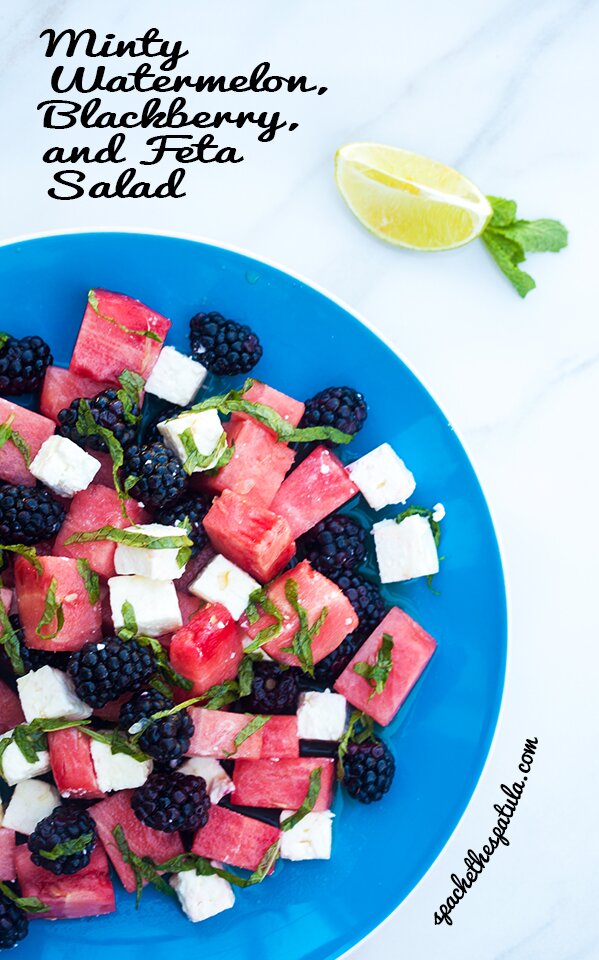 Refreshing fruit, salty feta, and tangy-sweet dressing---this is a perfect salad for warmer weather! | www.spachethespatula.com #recipe