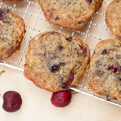 Chewy cookies filled with pieces of fresh, juicy cherries, and studded with bittersweet chocolate | www.spachethespatula.com #recipe