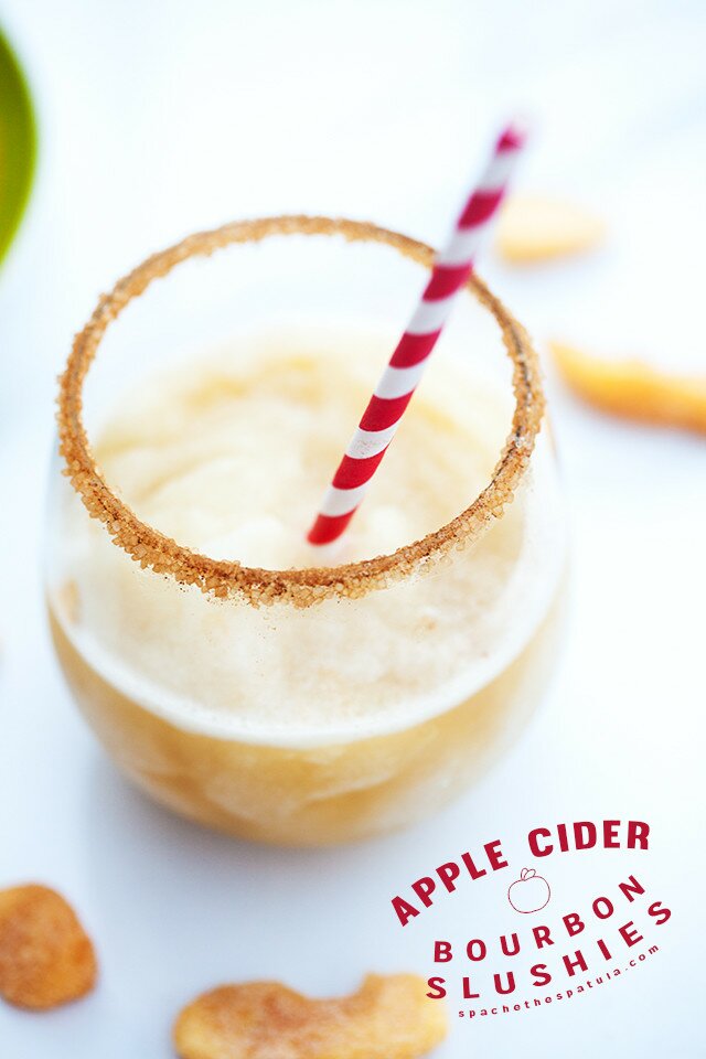 Refreshing frozen apple cider, spiked with bourbon---my new favorite way to beat the heat! | www.spachethespatula.com #recipe