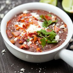 A thick and hearty black bean soup that is totally loaded with toppings! | www.spachethespatula.com #recipe