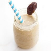 These smoothies are crazy easy to throw together, and include one of my favorite flavor combos---nutty almond butter and sticky-sweet dates | www.spachethespatula.com #vegan #recipe