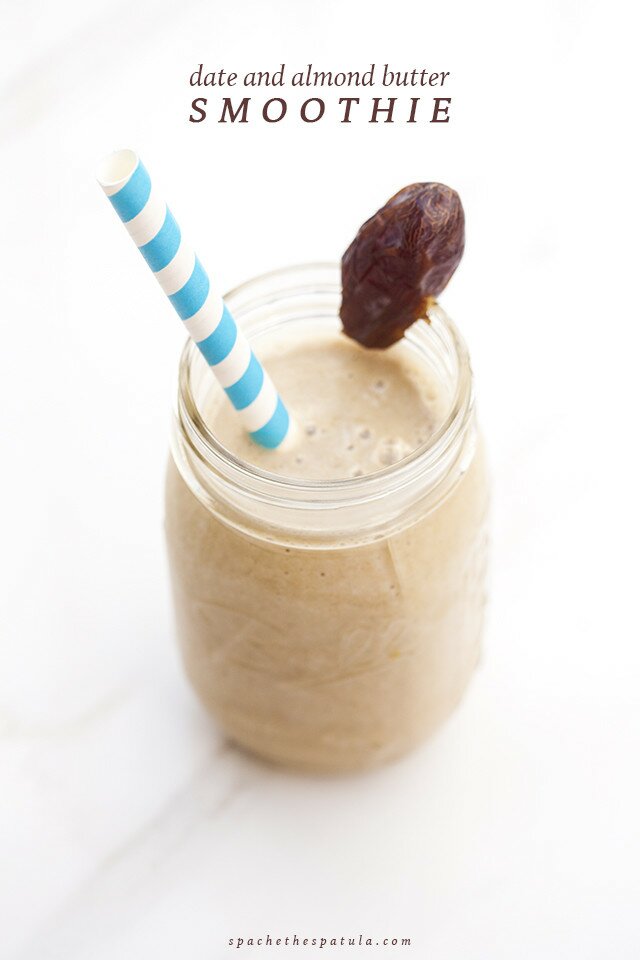 These smoothies are crazy easy to throw together, and include one of my favorite flavor combos---nutty almond butter and sticky-sweet dates | www.spachethespatula.com #vegan #recipe